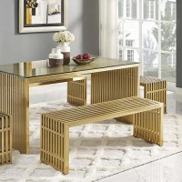 Modway Gridiron Contemporary Modern Gold Stainless Steel Large Bench, 60