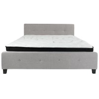 Tribeca King Size Tufted Upholstered Platform Bed in Light Gray Fabric with Pocket Spring Mattress