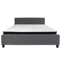 Tribeca King Size Tufted Upholstered Platform Bed In Dark Gray Fabric With Pocket Spring Mattress