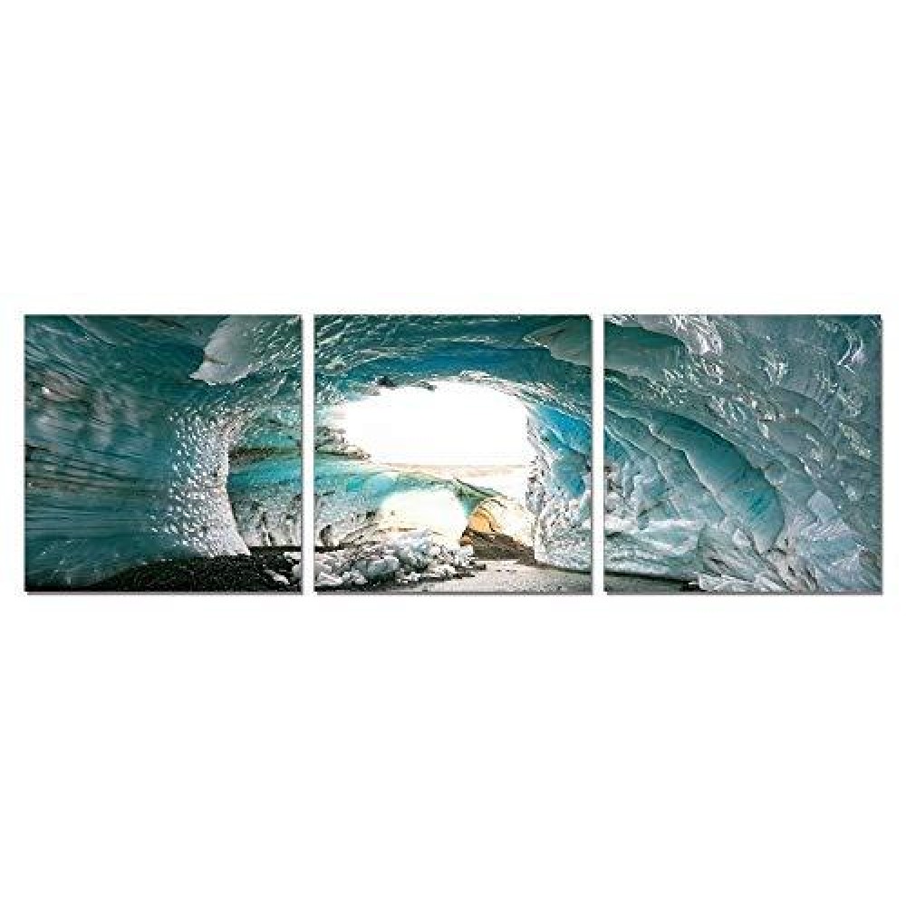 Homeroots Decor Contemporary Horizontal 3 Panels Canvas Ice Cave Photo For Living Room Bedroom Entryway 24 Multicolor