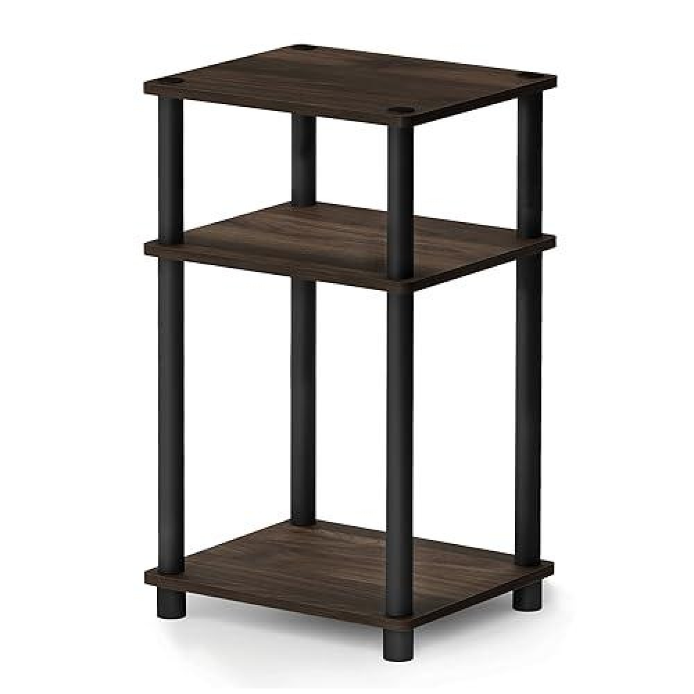 Furinno Just 3-Tier Turn-N-Tube End Table / Side Table / Night Stand / Bedside Table With Plastic Poles, 1-Pack, Columbia Walnut/Black