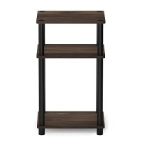 Furinno Just 3-Tier Turn-N-Tube End Table / Side Table / Night Stand / Bedside Table With Plastic Poles, 1-Pack, Columbia Walnut/Black