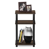 Furinno Just 3-Tier Turn-N-Tube End Table / Side Table / Night Stand / Bedside Table With Plastic Poles, 1-Pack, Columbia Walnut/Black