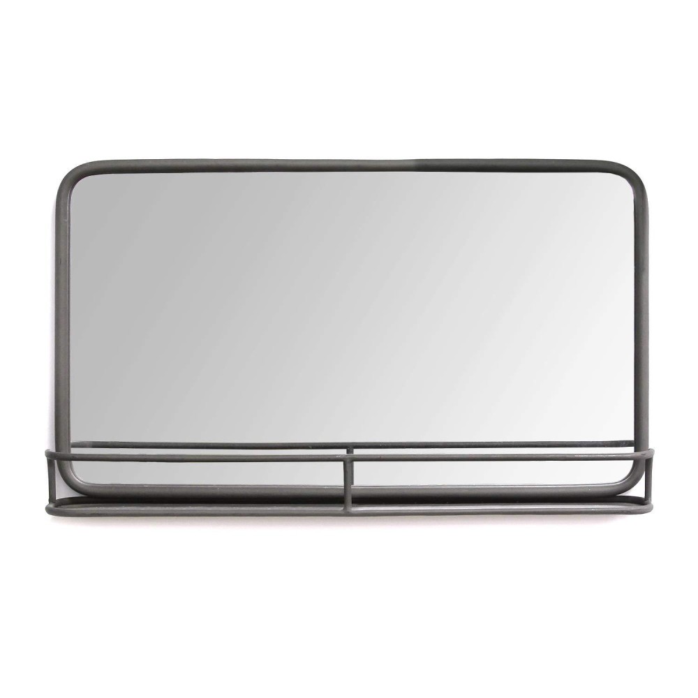 Stratton Home Decor Mason Metal Mirror with Shelf 2400 W X 400 D X 1400 H Gunmetal