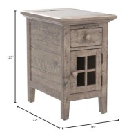 Jofran Inc. Rustic Shores Farmhouse Usb Charging End Table With Storage, Weathered Grey