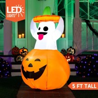 Joiedomi 5 Ft Halloween Inflatable Ghost Outdoor Decorations  Blow Up Halloween Yard Decorations In Pumpkin  Blow Up Ghost Inflatable With Leds For Halloween Decor  Cute Halloween Decorations