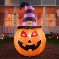 Joiedomi 5 Ft Halloween Inflatables Outdoor Decorations  Pumpkin Inflatable Halloween Decor Outdoor With Witch Hat  Halloween Blow Up Pumpkin With Build-In Leds For Halloween Yard Decorations