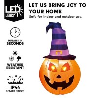 Joiedomi 5 Ft Halloween Inflatables Outdoor Decorations  Pumpkin Inflatable Halloween Decor Outdoor With Witch Hat  Halloween Blow Up Pumpkin With Build-In Leds For Halloween Yard Decorations