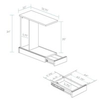 Casual Home Monroe C-Table Drawer, Concealment Furniture, Mocha, 22.75 In X 10 In X 24 In