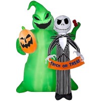 Gemmy 6.5 Ft Tall Airblown Jack Skellington W/Oogie Boogie Scene Disney