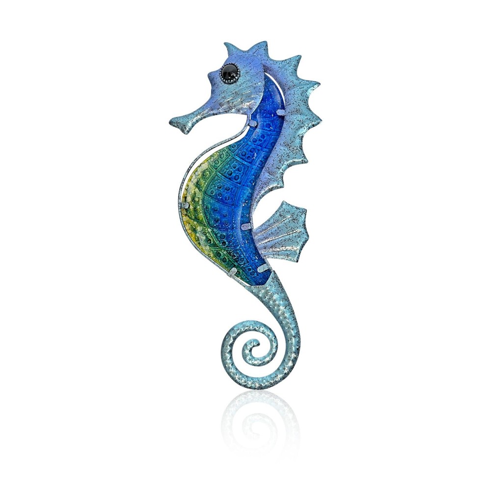 Liffy Large Metal And Glass Seahorse Wall Decor Sea Life Decor Metal Fish Wall Decor Ocean Beach Theme Wall Art For Bathroom