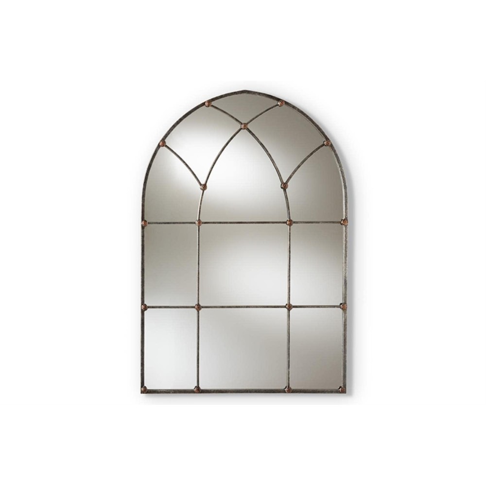 Baxton Studio Tova Vintage Farmhouse Antique Silver Finished Arched Window Accent Wall Mirror