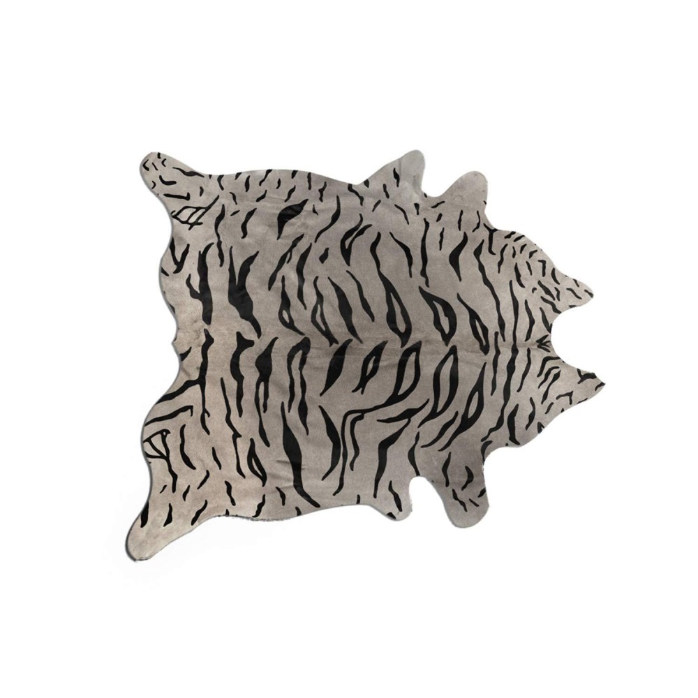 Homeroots Cowhide Microsuede 6 X 7 Cowhide Rug Tiger Black On Grey