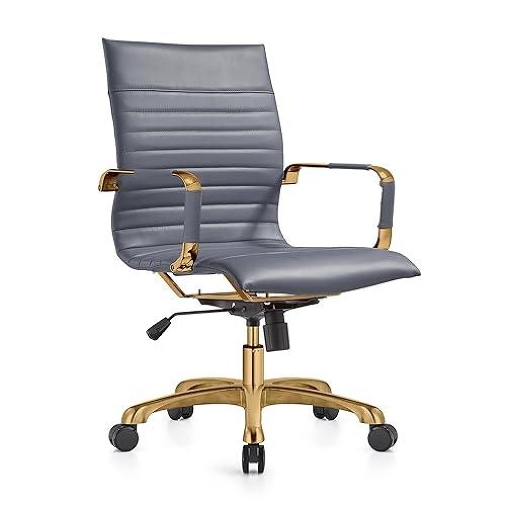 Leisuremod Harris Modern Adjustable Executive Swivel Leatherette Task Gold Office Chair (Grey)