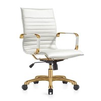 Leisuremod Harris Modern Adjustable Executive Swivel Leatherette Task Gold Office Chair (White)