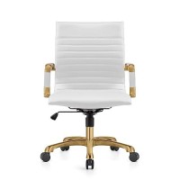 Leisuremod Harris Modern Adjustable Executive Swivel Leatherette Task Gold Office Chair (White)