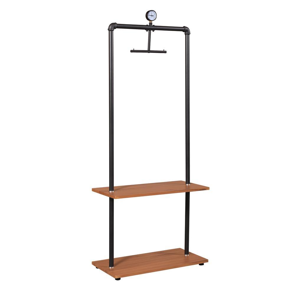 Furinno Wyatt Industrial Style Garment Rack with Wood Shelves Antique Espresso