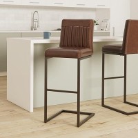 New Pacific Direct Ronan Pu Leather Bar, Set Of 2 Bar & Counter Stools, Antique Cigar Brown