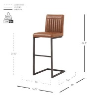 New Pacific Direct Ronan Pu Leather Bar, Set Of 2 Bar & Counter Stools, Antique Cigar Brown