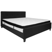 Tribeca King Size Tufted Upholstered Platform Bed in Black Fabric with Memory Foam Mattress