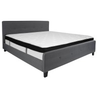 Tribeca King Size Tufted Upholstered Platform Bed in Dark Gray Fabric with Memory Foam Mattress