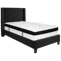 Riverdale Twin Size Tufted Upholstered Platform Bed in Black Fabric with Memory Foam Mattress