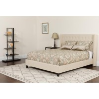 Riverdale Full Size Tufted Upholstered Platform Bed in Beige Fabric with Memory Foam Mattress
