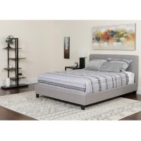 Tribeca King Size Tufted Upholstered Platform Bed In Light Gray Fabric With Memory Foam Mattress