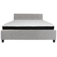 Tribeca King Size Tufted Upholstered Platform Bed In Light Gray Fabric With Memory Foam Mattress