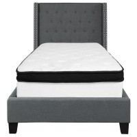 Riverdale Twin Size Tufted Upholstered Platform Bed In Dark Gray Fabric With Memory Foam Mattress