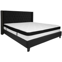 Riverdale King Size Tufted Upholstered Platform Bed In Black Fabric With Memory Foam Mattress