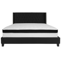 Riverdale King Size Tufted Upholstered Platform Bed In Black Fabric With Memory Foam Mattress