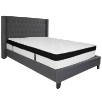 Riverdale Queen Size Tufted Upholstered Platform Bed In Dark Gray Fabric With Memory Foam Mattress