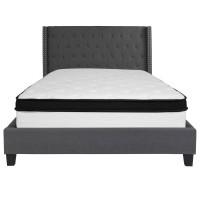 Riverdale Queen Size Tufted Upholstered Platform Bed In Dark Gray Fabric With Memory Foam Mattress