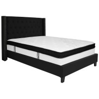 Riverdale Full Size Tufted Upholstered Platform Bed In Black Fabric With Memory Foam Mattress