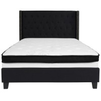 Riverdale Full Size Tufted Upholstered Platform Bed In Black Fabric With Memory Foam Mattress