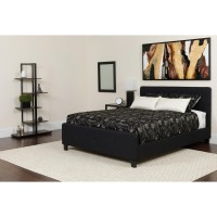 Tribeca Queen Size Tufted Upholstered Platform Bed In Black Fabric With Memory Foam Mattress