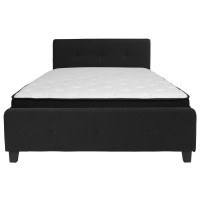 Tribeca Queen Size Tufted Upholstered Platform Bed In Black Fabric With Memory Foam Mattress