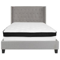 Riverdale Full Size Tufted Upholstered Platform Bed In Light Gray Fabric With Memory Foam Mattress