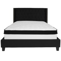 Riverdale Queen Size Tufted Upholstered Platform Bed In Black Fabric With Memory Foam Mattress