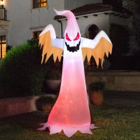 Vivohome 8Ft Height Halloween Inflatable White Ghost With Red Rotating Led Lights Blow Up Outdoor Lawn Yard Decoration