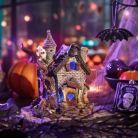 Valery Madelyn Halloween House Statue Figurine With Witch'S Hat Pumpkin For Halloween Decorations  Pre-Lit 7.8 Inch Lighted Halloween Resin Village Haunted Church For Table Indoor Outdoor Party Decor