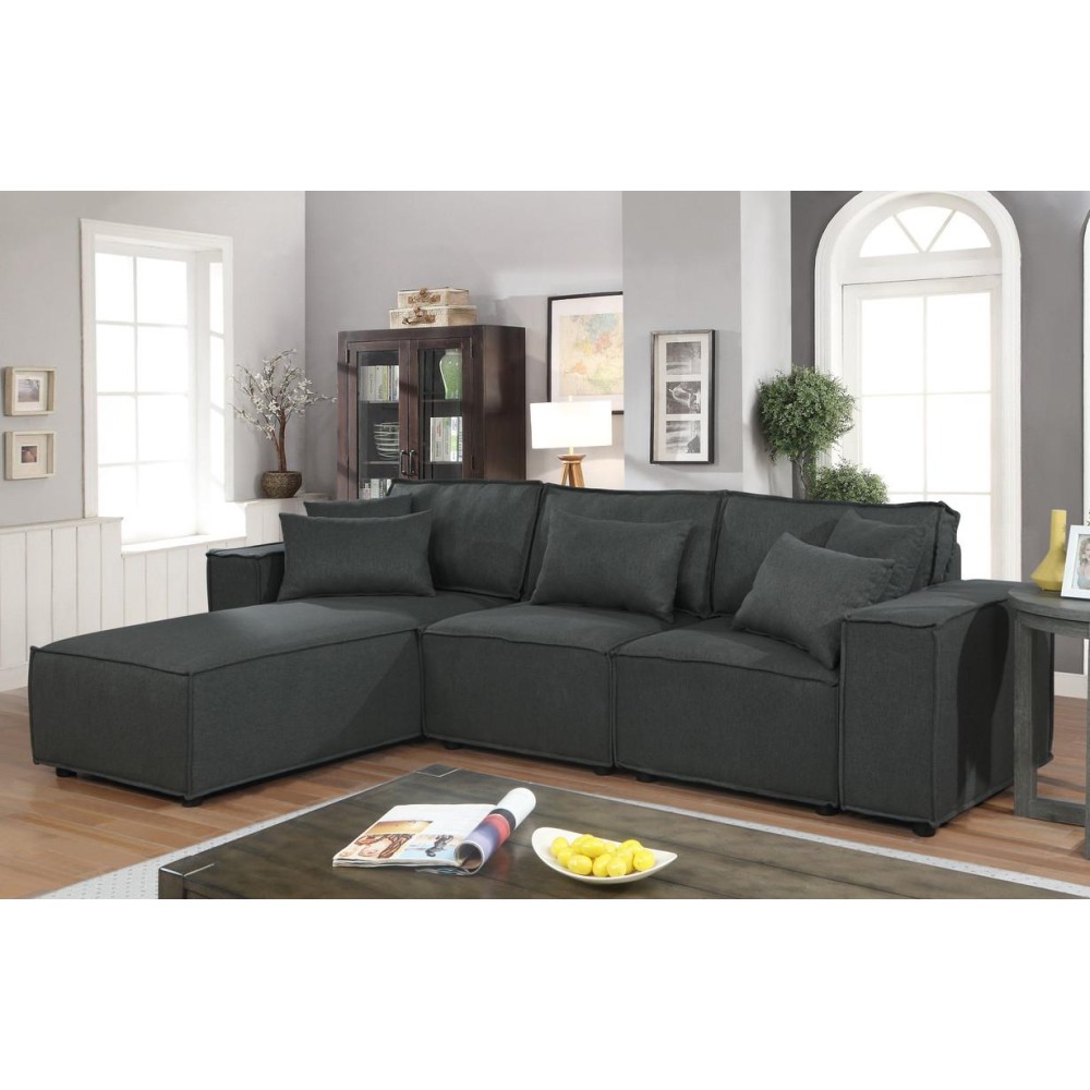 Harvey Sofa With Reversible Chaise In Dark Gray Linen