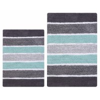 Bathroom Rugs Luxury Stripe Bath Rug Set 21X3217X24 Greyaqua 2Piece Mat Set Soft Plush Antiskid Shower Rug Toilet Matshagg