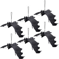 Atdawn Halloween Hanging Bats Rubber Bats Realistic Looking Spooky Bats Flying Bats Halloween Decoration 6 Pack