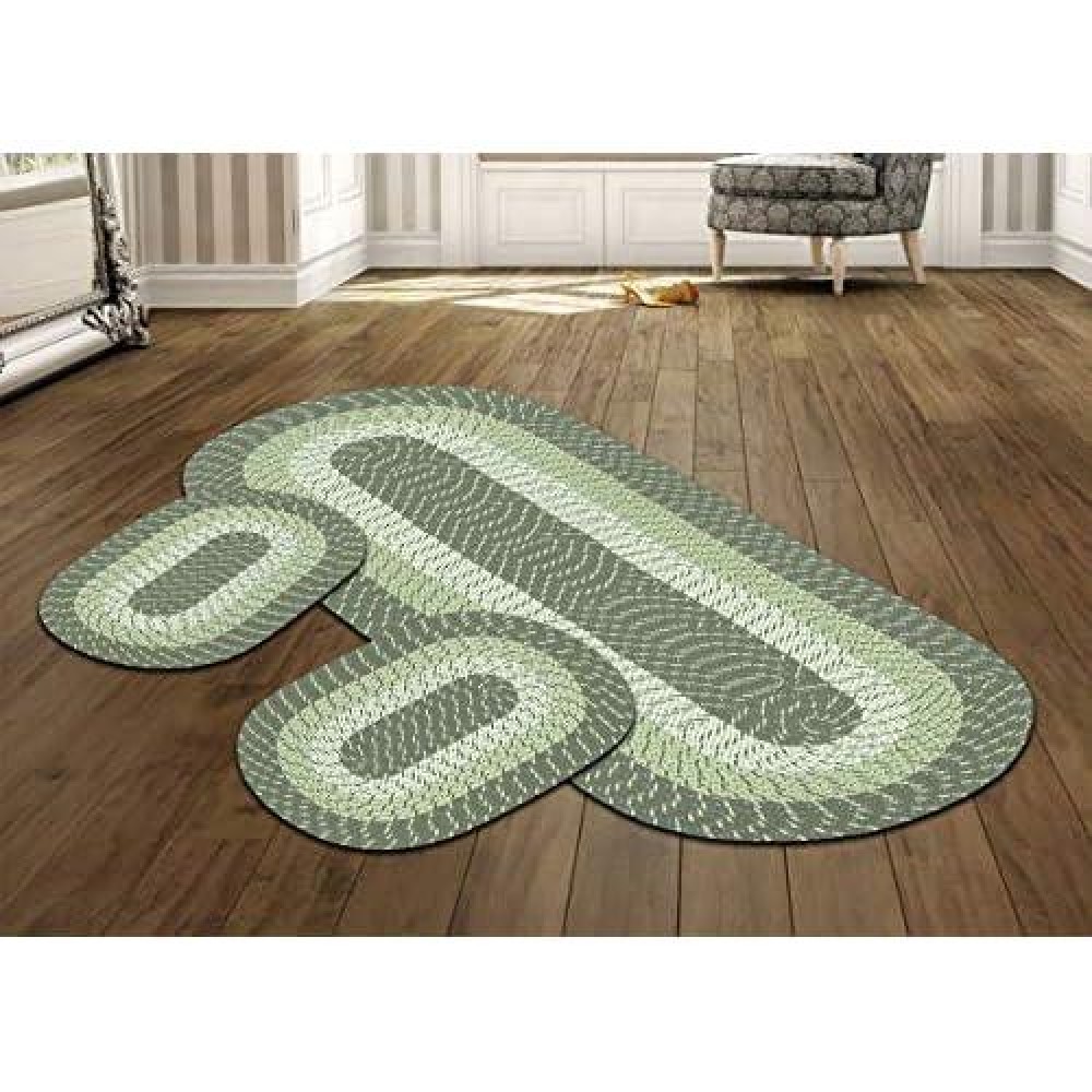 Better Trends Country Braid Collection 3 Piece Set Durable Stain Resistant Reversible Indoor Oval Area Rug 100 Polypropylene