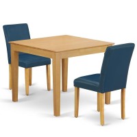 East West Furniture OXAB3OAK55 Oxford 3 Piece Kitchen Set for Small Spaces Contains a Square Dining Room Table and 2 Oasis Blu