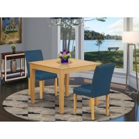 East West Furniture OXAB3OAK55 Oxford 3 Piece Kitchen Set for Small Spaces Contains a Square Dining Room Table and 2 Oasis Blu