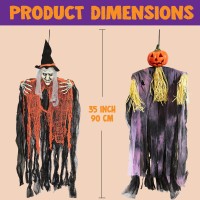 Joyin 3 Pack 35 Hanging Ghosts Witch Pumpkin Decor Hanging Halloween Decorations Outdoor Halloween Decor Scary Flying Witch