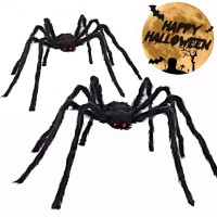 Venhoo Halloween Giant Spider Outdoor Decorations 79 Inch Black Scary Hairy Realistic Large Spiders Props For Outside Indoor Off